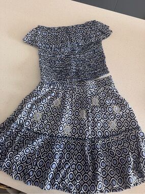 Strapless Navy & White Geometric Two-Piece Set
